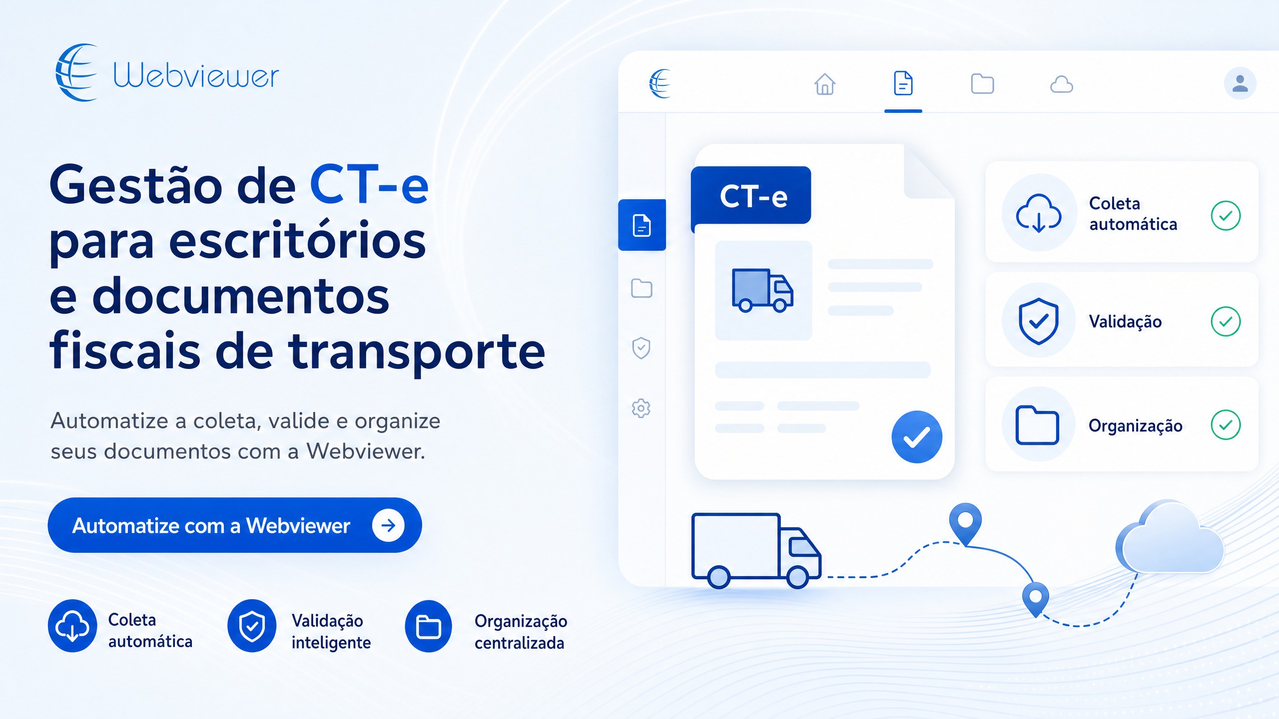 Imagem conceitual do módulo CTe Webviewer com automação de documentos fiscais de transporte